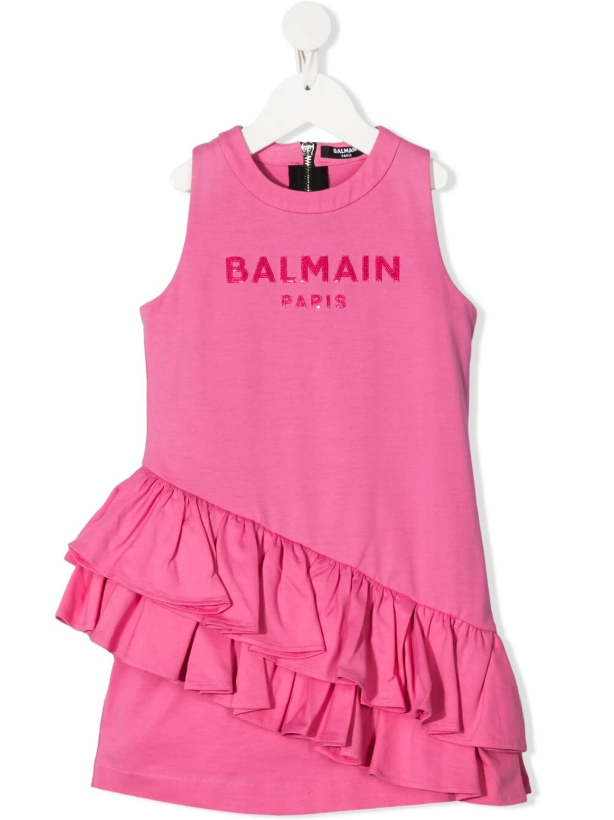 

Платье с оборками и логотипом Balmain Kids, розовый