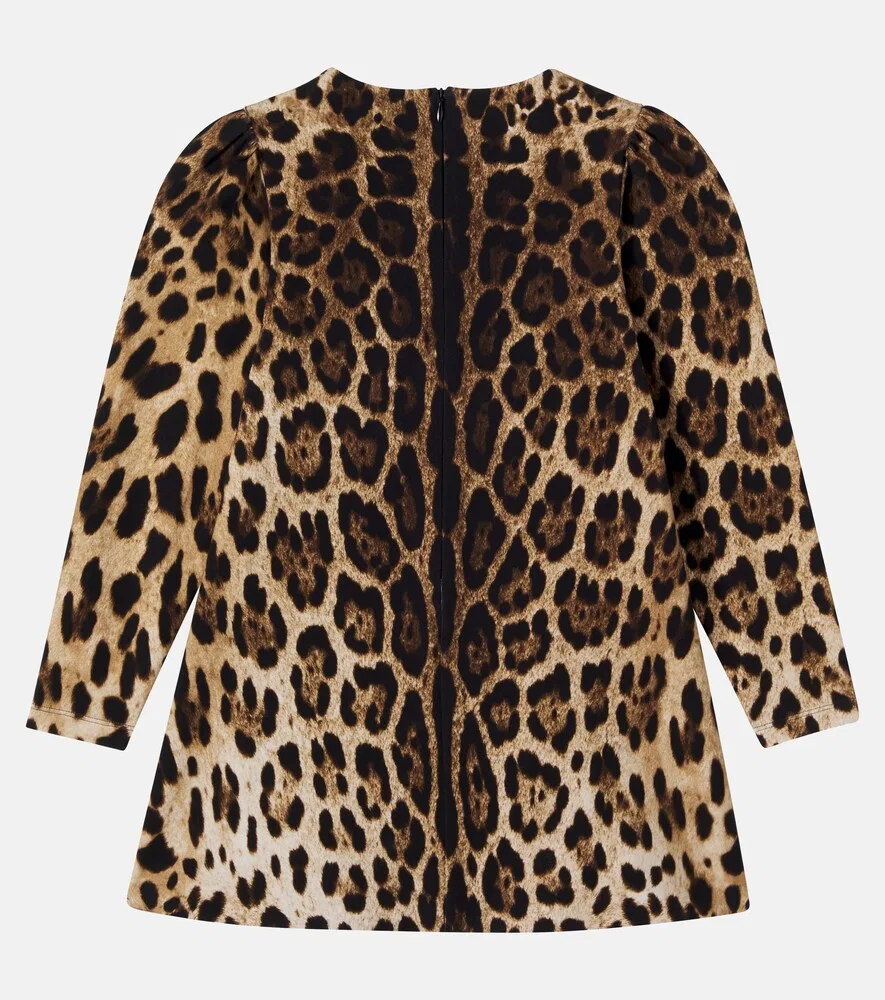 Платье DG из хлопковой смеси с леопардовым принтом Dolce&Gabbana Kids, коричневый — фото 2