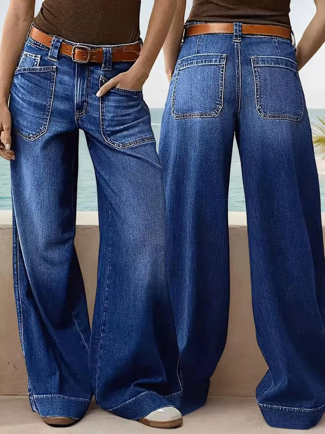 Женские джинсы Baggy Wide Leg с прямыми штанинами и высокой посадкой — фото 3