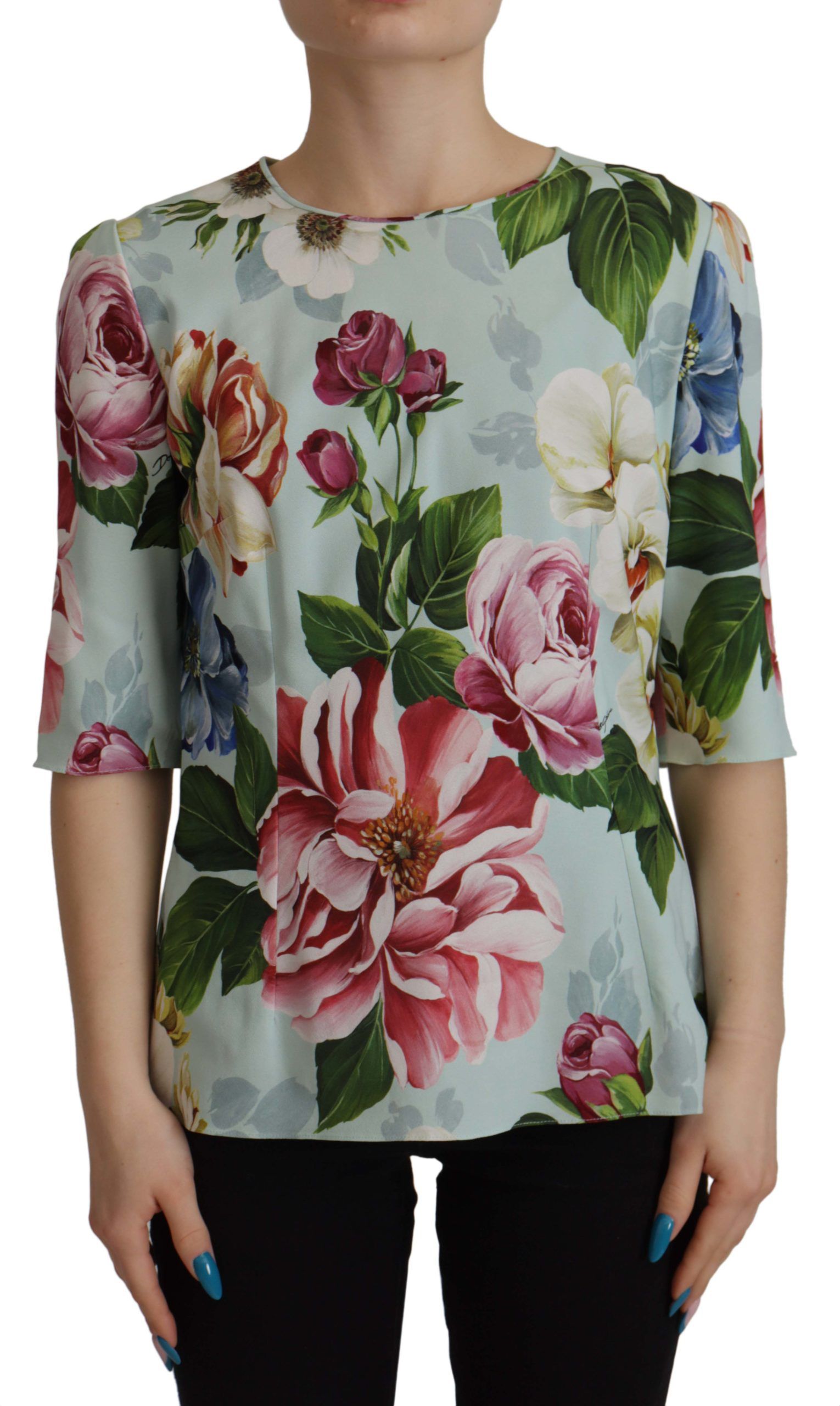 

Цветочная элегантная блузка с круглым вырезом Dolce & Gabbana, мультиколор