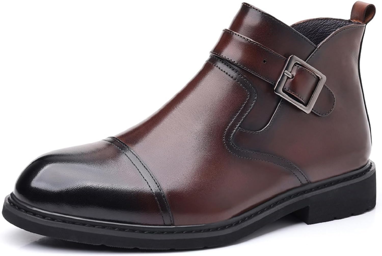 

Мужские ботинки Челси с ремешком и пряжкой из натуральной кожи, с боковой молнией, формальные, удобные, с квадратным каблуком, чукка для свадьбы, офиса и делового образа Loveheynew, коричневый