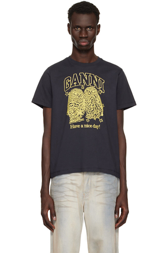 

Черная футболка Basic Jersey Owls Relaxed GANNI