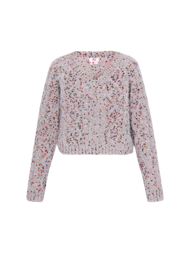 

Женский свитер серого цвета с разноцветными вставками myMo