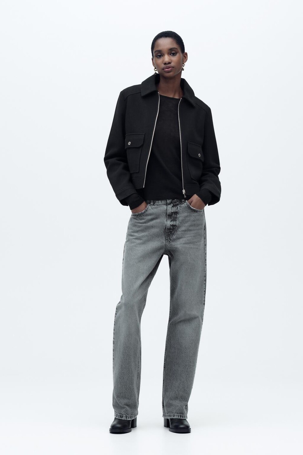 

Мягкая куртка на молнии ZARA, черный