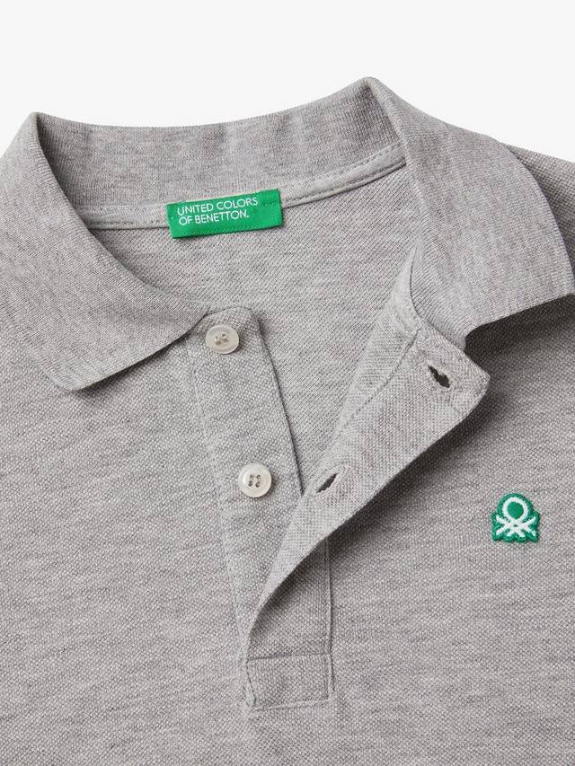 Детская хлопковая поло с коротким рукавом Benetton, Medium Melange Grey — фото 2