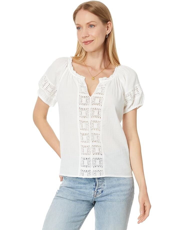 

Топ Lucky Brand Granny Square Short Sleeve Top, цвет Whisper White