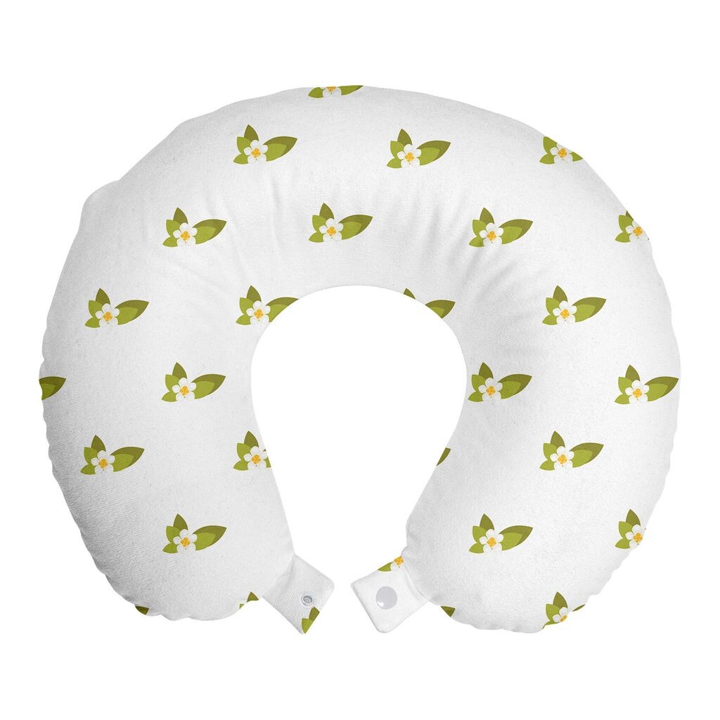 

ABAKUHAUS Подушка для путешествий Jasmin, поддержка шеи, Minimal Flower Nature Art, пенопластовые дорожные принадлежности для самолета и автомобиля, 30x30 см, оливково-зеленый и белый