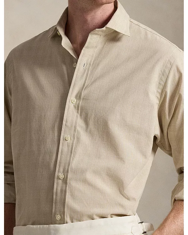 Классическая рубашка из поплина в клетку «глен плейд» Polo Ralph Lauren, Beige/White — фото 4