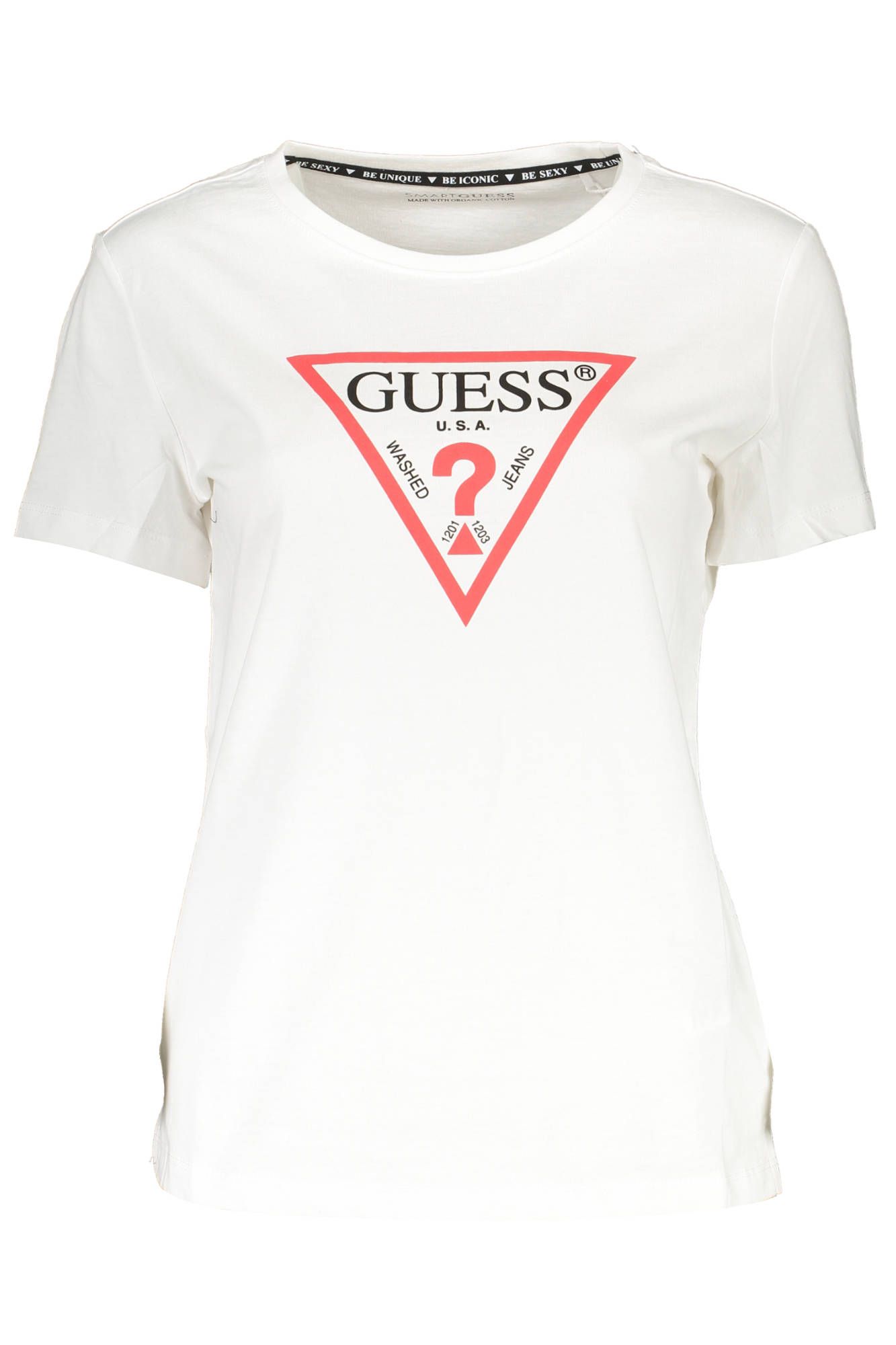 

Белая хлопковая женская футболка Guess Shoes
