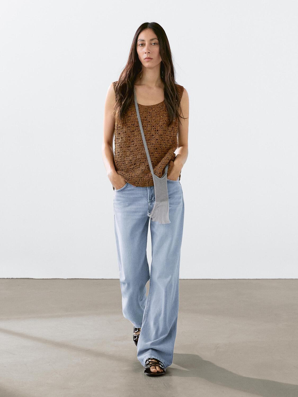 

Топ из замши и кожи, связанный крючком Massimo Dutti, коричневый