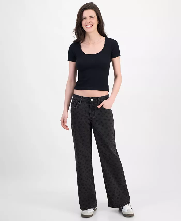

Джинсы широкие с леопардовым принтом в тон для подростков Gogo Jeans, черный