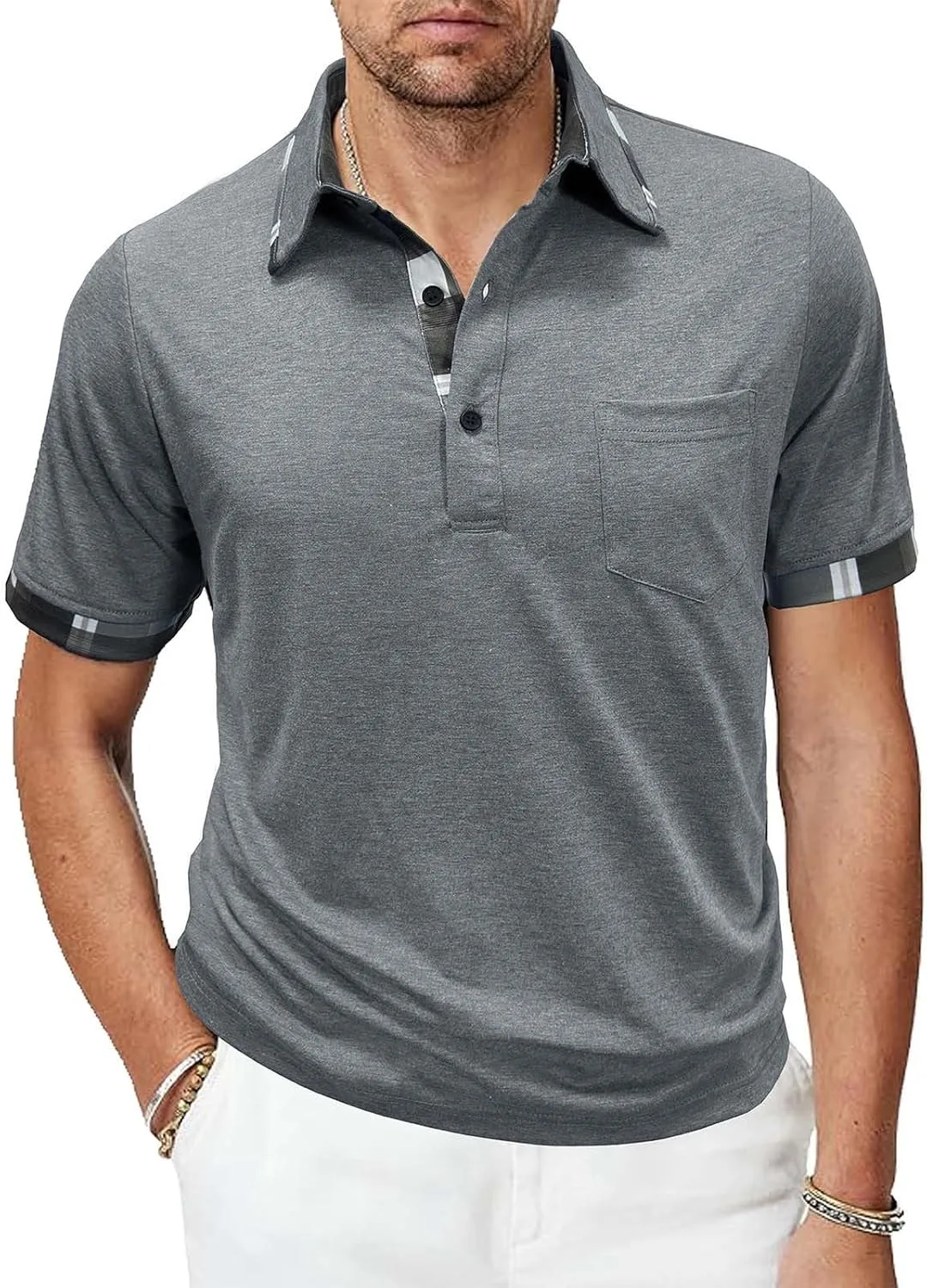 

Мужская хлопковая поло с коротким рукавом и карманом Sdeycui