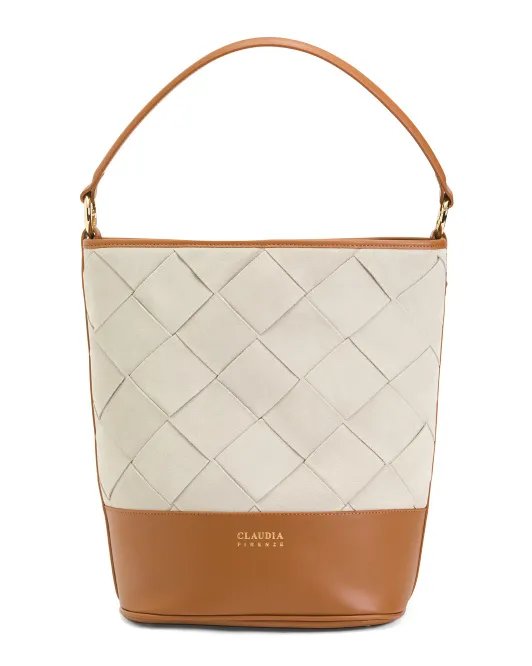 

Сумка-ведро из замшевой ткани Made In Italy с однотонным дном Claudia, цвет Suede