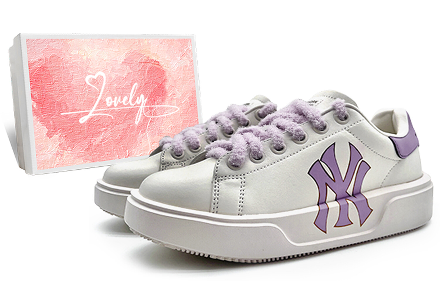 Кроссовки MLB Chunky Classic Skateboarding Shoes Unisex Low-top White/purple, белый