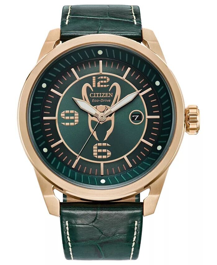 

Мужские часы Eco-Drive Marvel Loki с зеленым кожаным ремешком, 45 мм Citizen