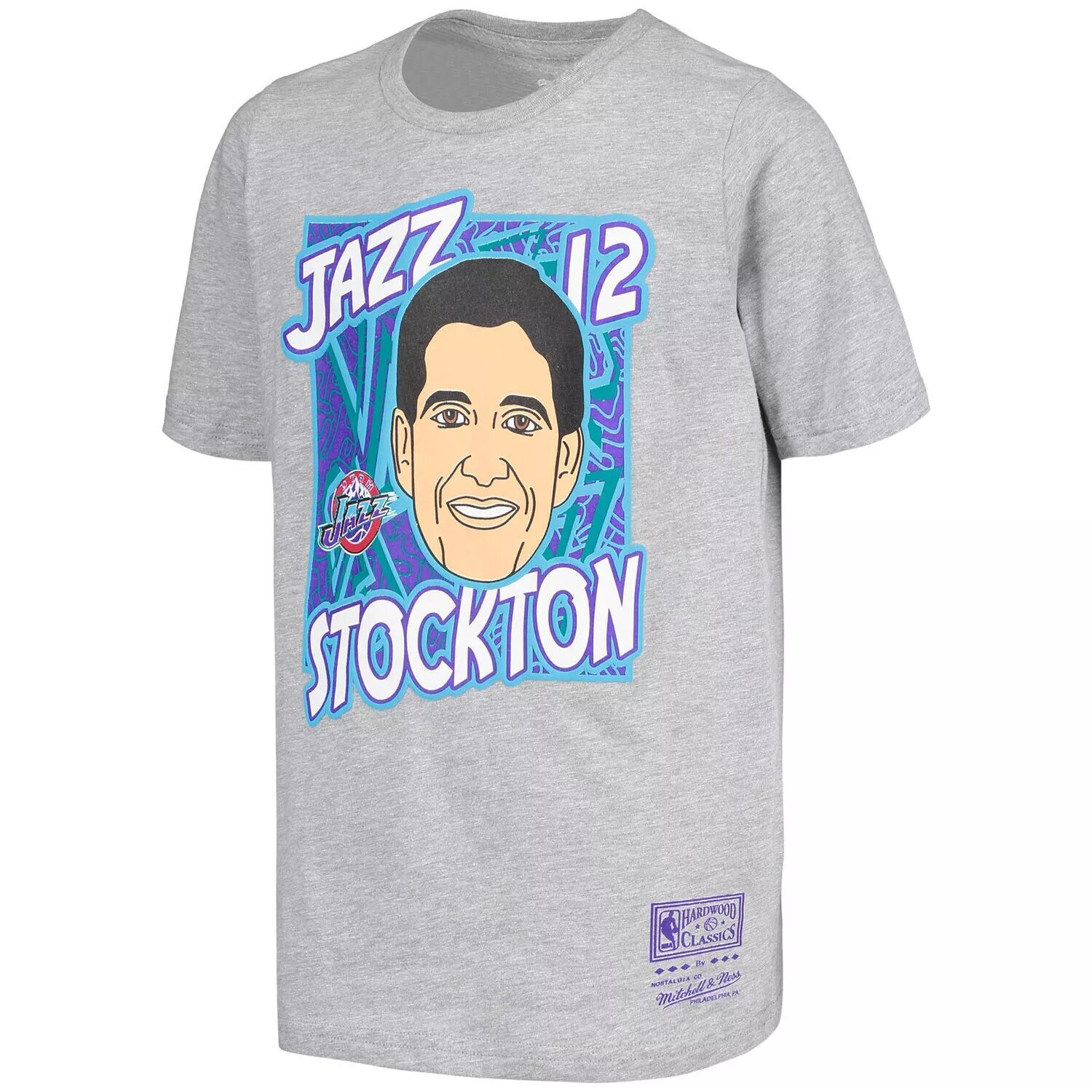 Молодежная футболка Mitchell & Ness John Stockton Grey Utah Jazz Hardwood Classics King of the Court Player Футболка Unbranded — фото 2