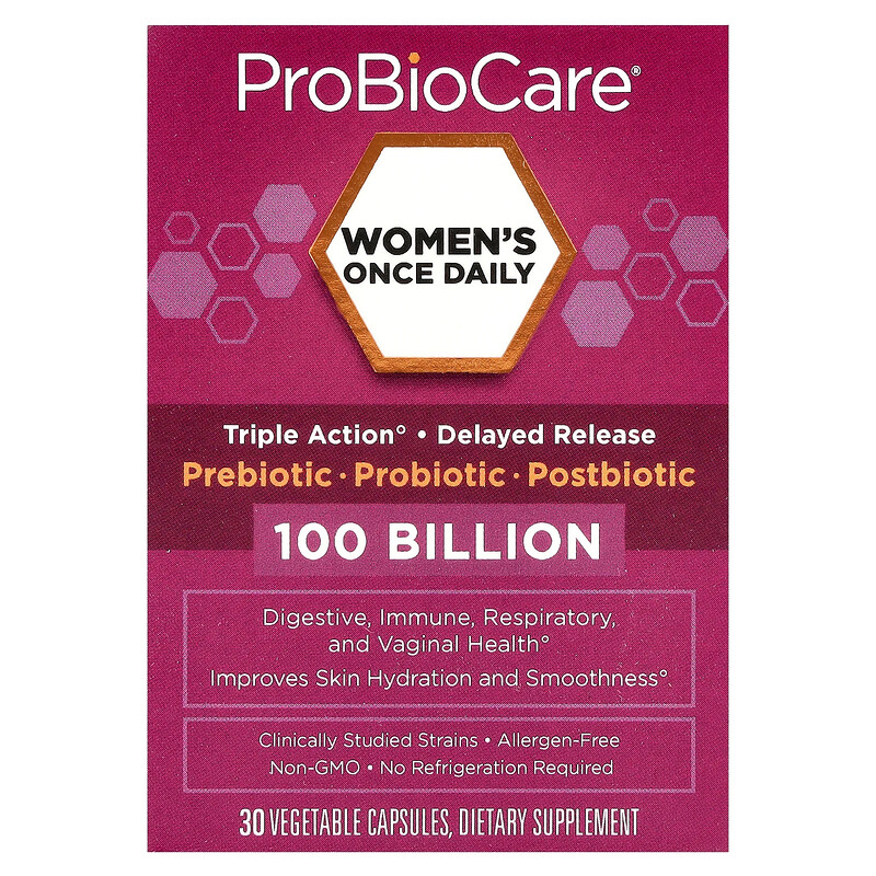

ProBioCare, Пробиотик для женщин, 1 раз в день, 100 млрд, 30 растительных капсул