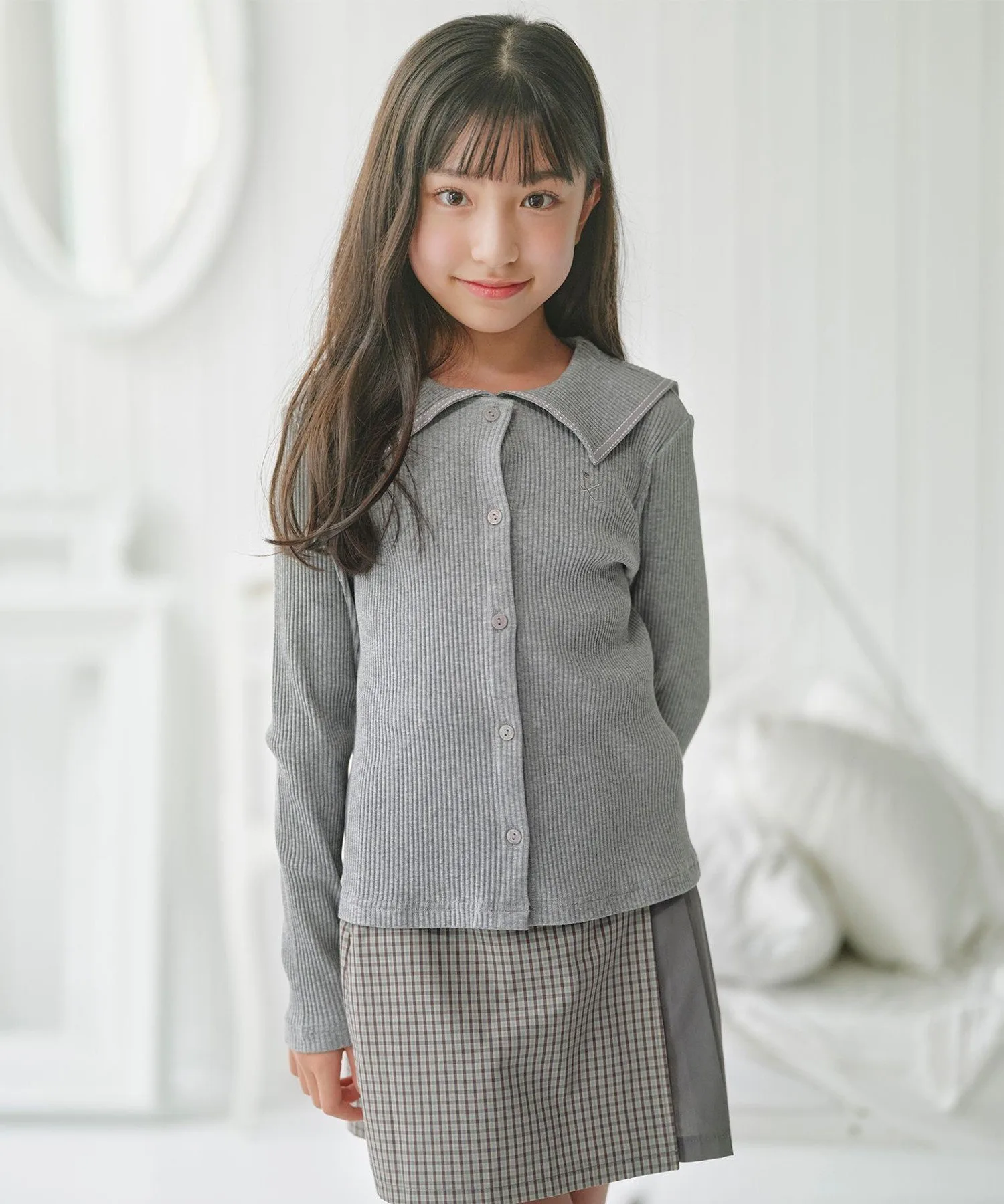 [150-160 см] Рубашка с матросским воротником в рубчик Kids Suite, Gray [004]