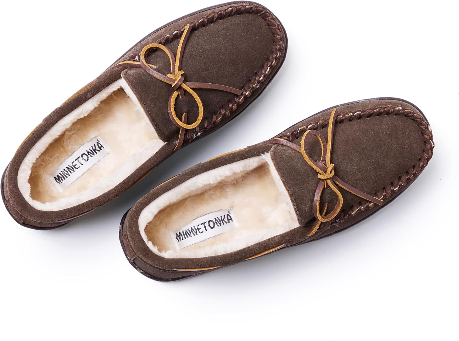 Мужские тапочки Minnetonka с плюшевой подкладкой и жесткой подошвой — фото 4