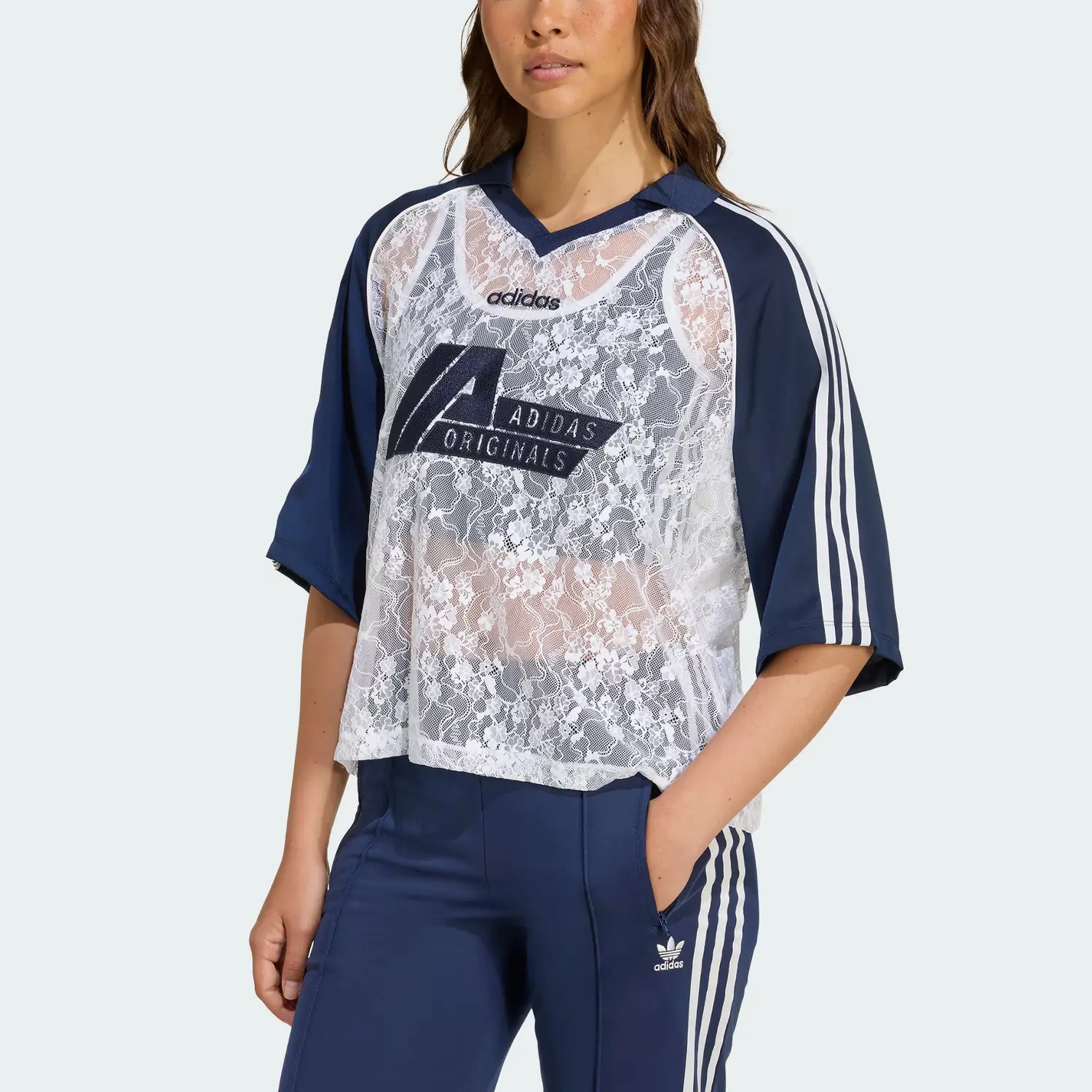Футболка Lace Jersey Adidas Originals, белый/темный индиго — фото 3