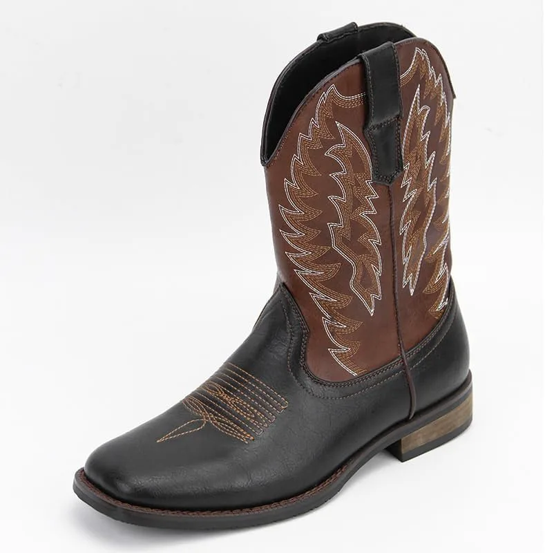 

Ковбойские сапоги для мужчин Западные сапоги Модные ретро Классические с вышивкой Легко надеваются Противоскользящие DMGYCK, черный/коричневый