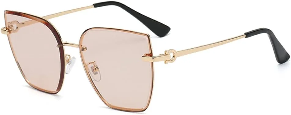 

Ретро-солнцезащитные очки «кошачий глаз» для женщин, модные безободковые солнцезащитные очки с градиентными линзами, женские безрамочные очки TYUVIVO, Light Brown