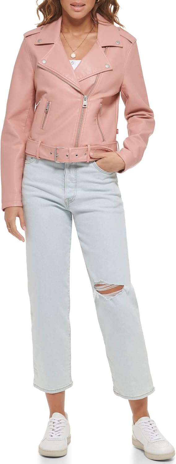 Женская куртка-косуха Levi's из искусственной кожи с поясом, розовый — фото 4