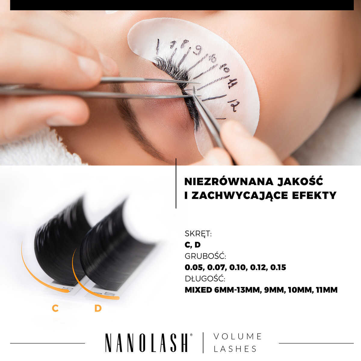 Nanolash Накладные ресницы для наращивания - 0,10 завиток D микс 6-13мм 16 полосок — фото 3