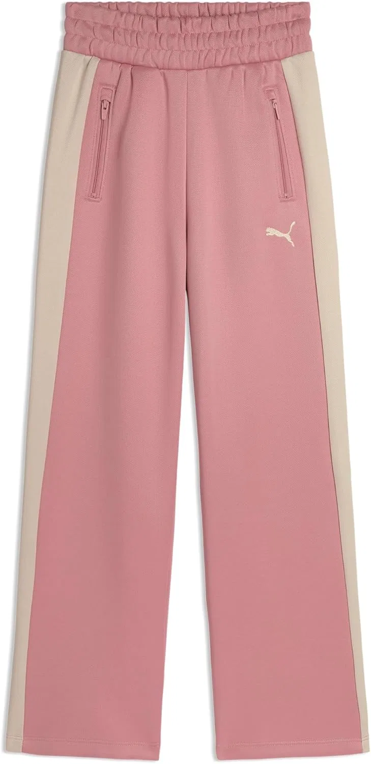 Спортивные брюки Puma T7 Foundations Classic Wide Leg Track Pant для девочек, надеваются через голову, застежка на шнурке, Poised Pink