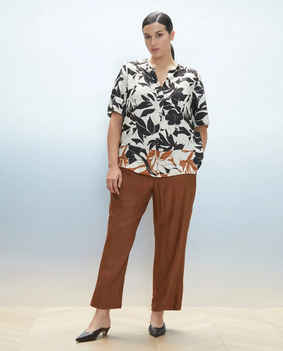 

Женская футболка из двух материалов с V-образным вырезом и короткими рукавами Couchel, черный