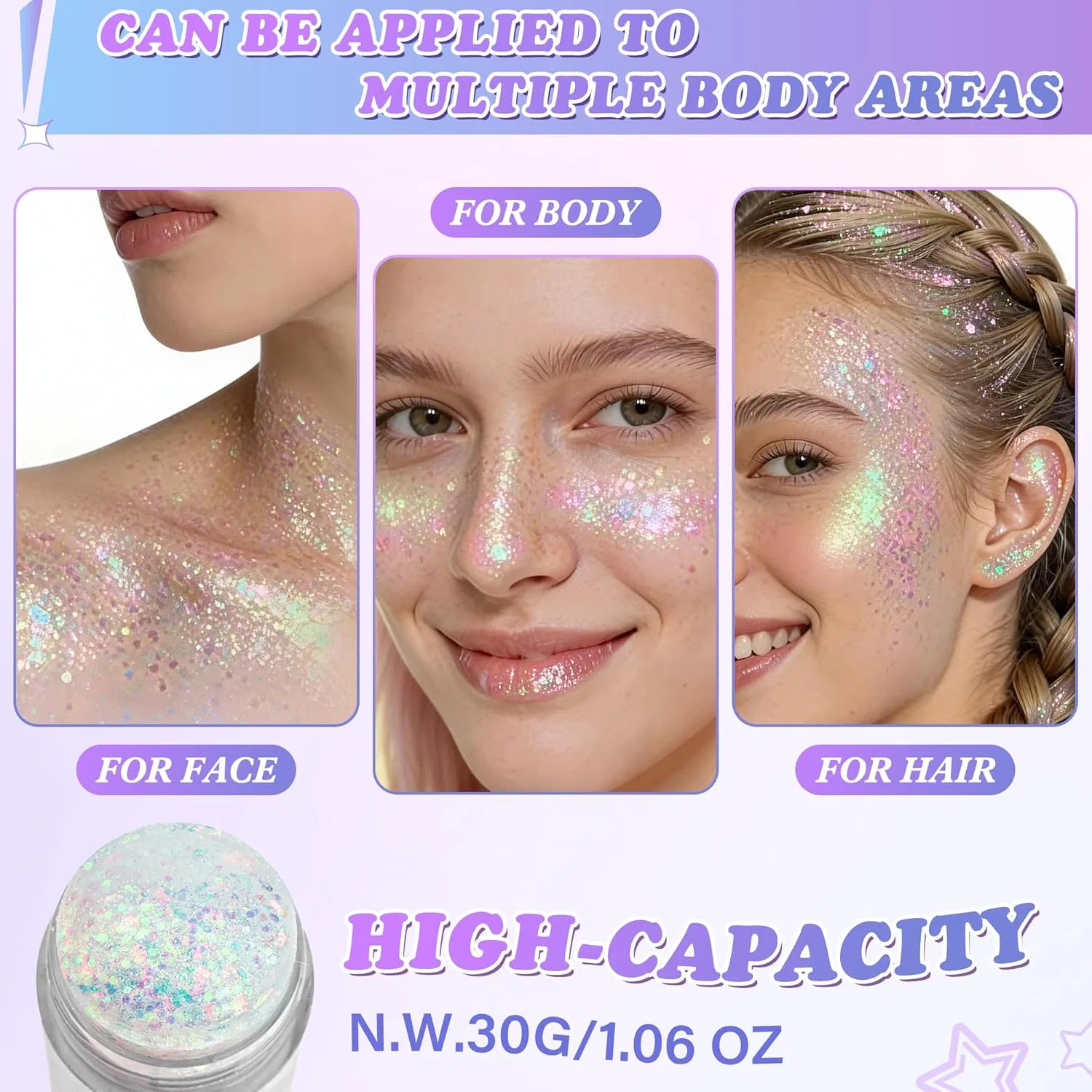 Глиттер-стик для лица и тела Sparkling White KIMIEYE 1.06 oz — фото 4