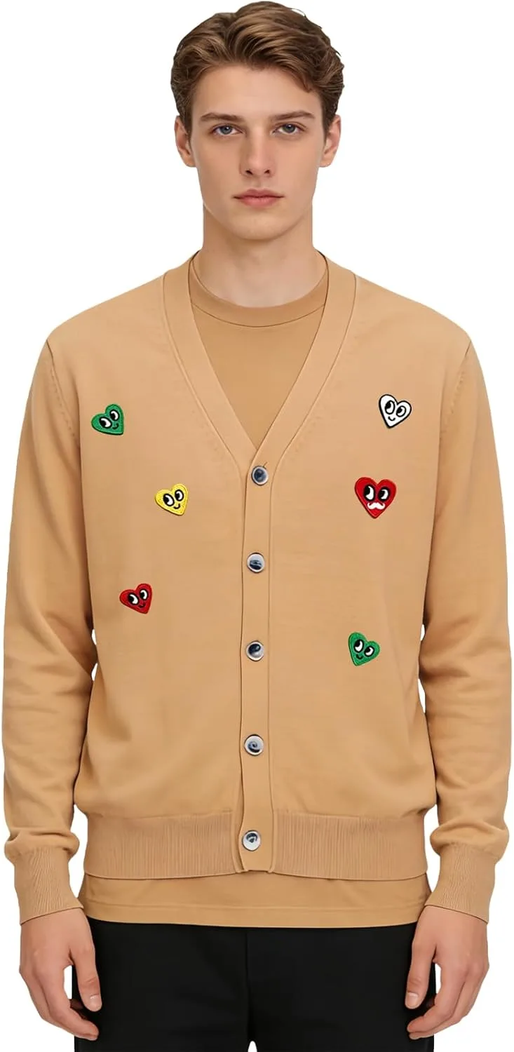 

Мужской кардиган из шерсти с пуговицами V-образным вырезом и 3D вышивкой BreakEgg