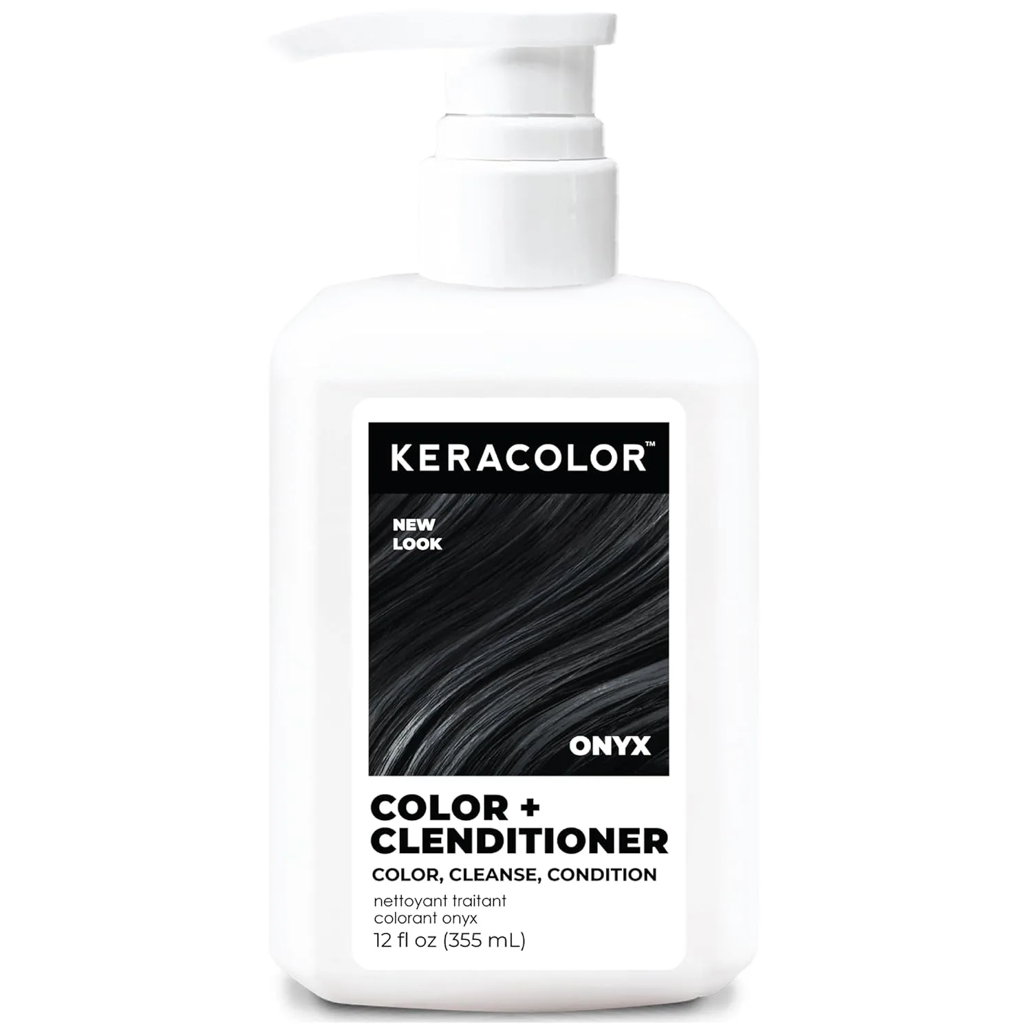 Keracolor Color + Clenditioner 3-в-1 Кондиционер для окрашивания волос, мягко очищает и кондиционирует, полуперманентная краска для волос, 23 оттенка, 355 мл, Onyx