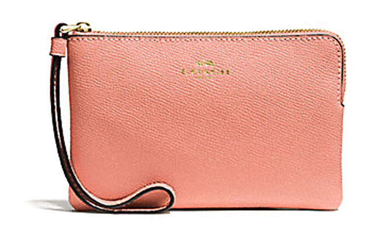 

COACH Кожаный клатч на молнии с угловой застежкой миниатюрный женский светло-розовый