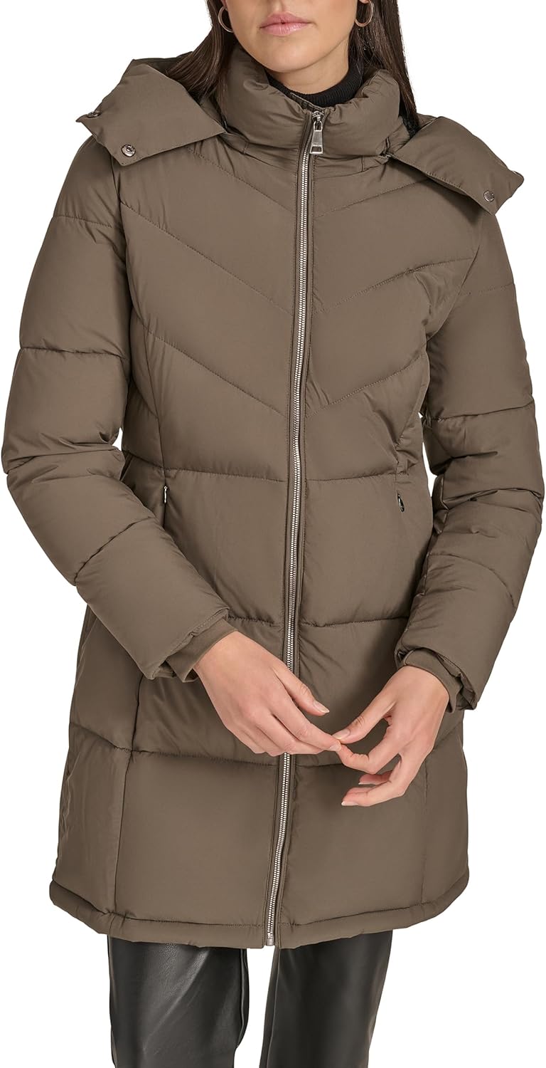 

Calvin Klein Женская удлиненная куртка-пуховик с капюшоном на молнии, Twig