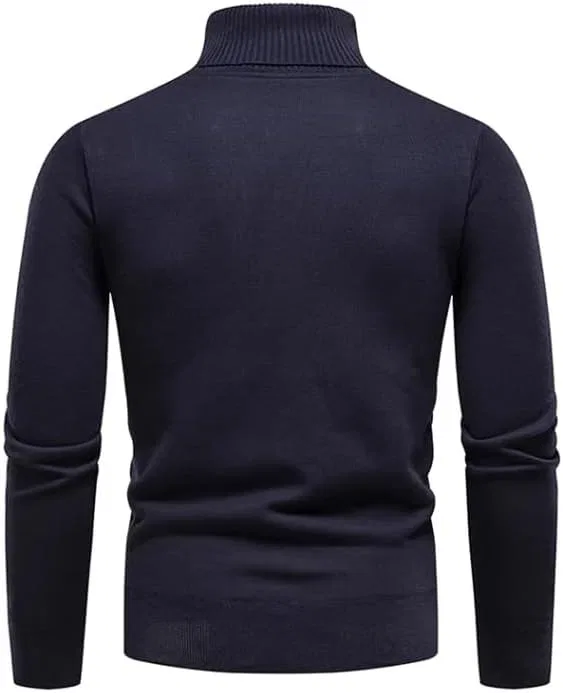 Мужской водолазка Slim Fit вязаный пуловер Big and Tall базовый слой повседневный однотонный свитер Generic, серый — фото 2