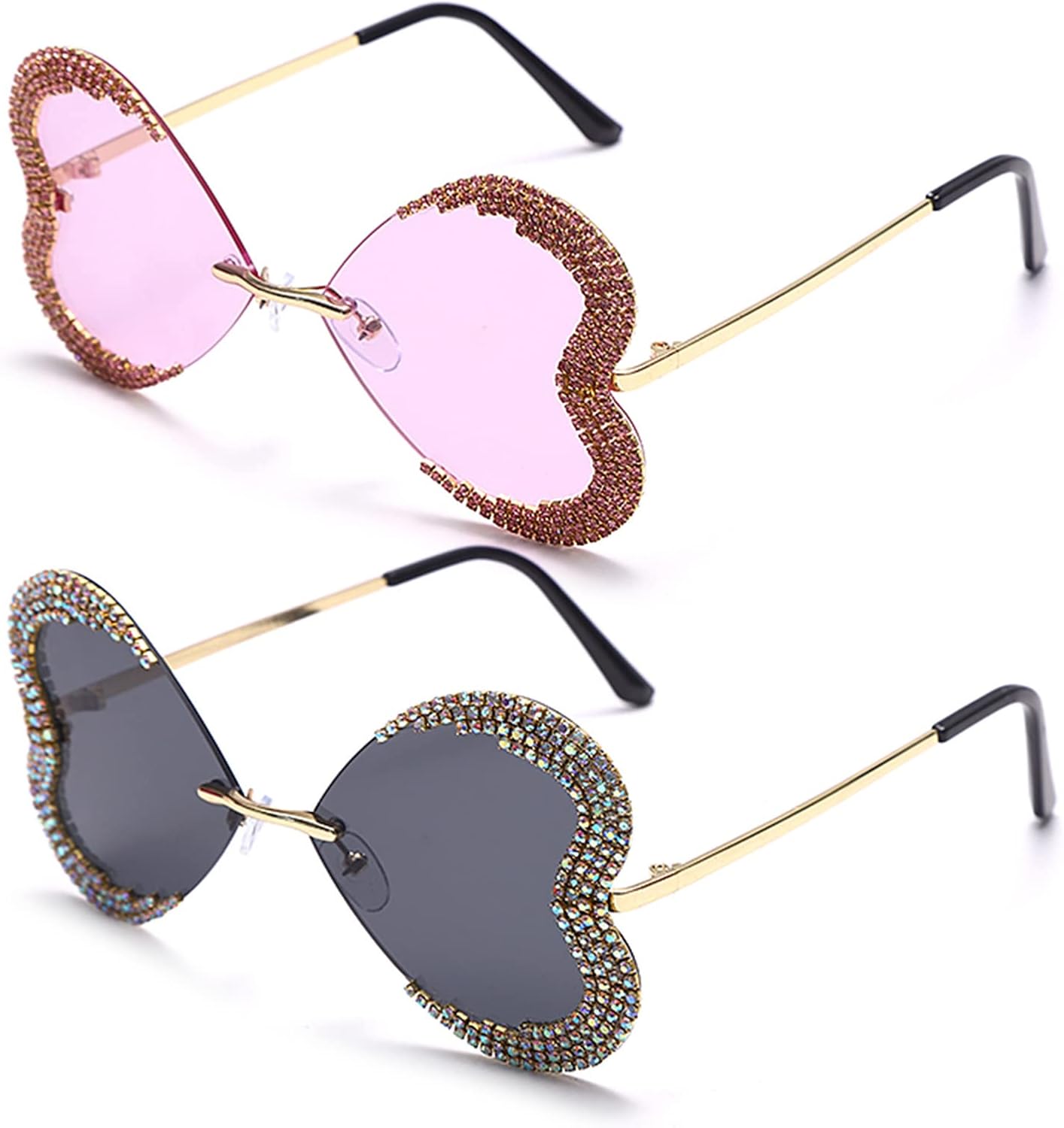 

willochra Милая девочка. Сверкающие конфетные цвета. Оправа в форме сердца. Солнцезащитные очки с кристаллами. Защита от УФ-излучения. Солнцезащитные очки для вечеринки со стразами, 2pcs-black&purple