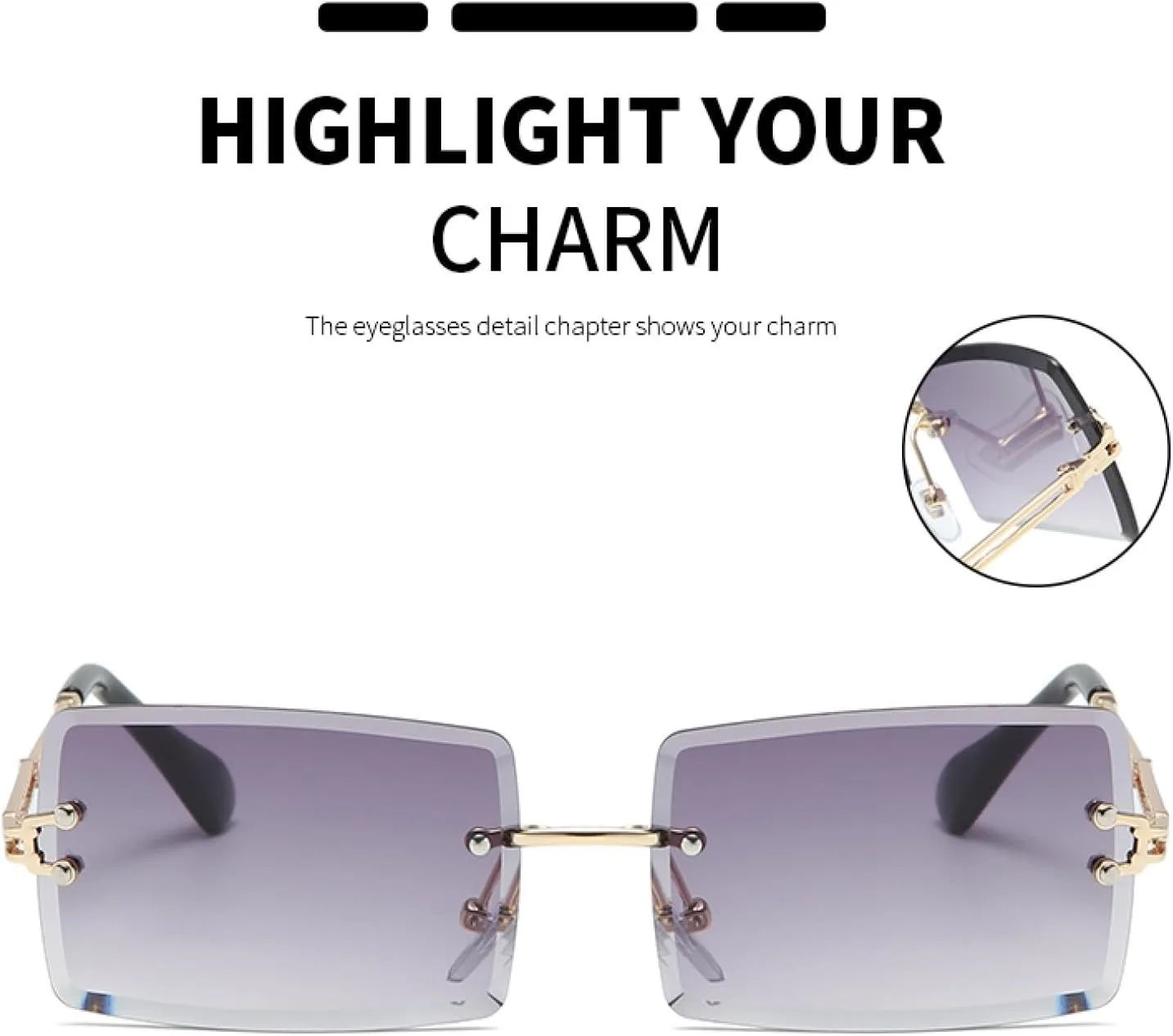 

Модные солнцезащитные очки без оправы прямоугольной формы для женщин и мужчин, с градиентными черными линзами, защита от УФ-излучения UV400 HHZZYVY, Purple Pink