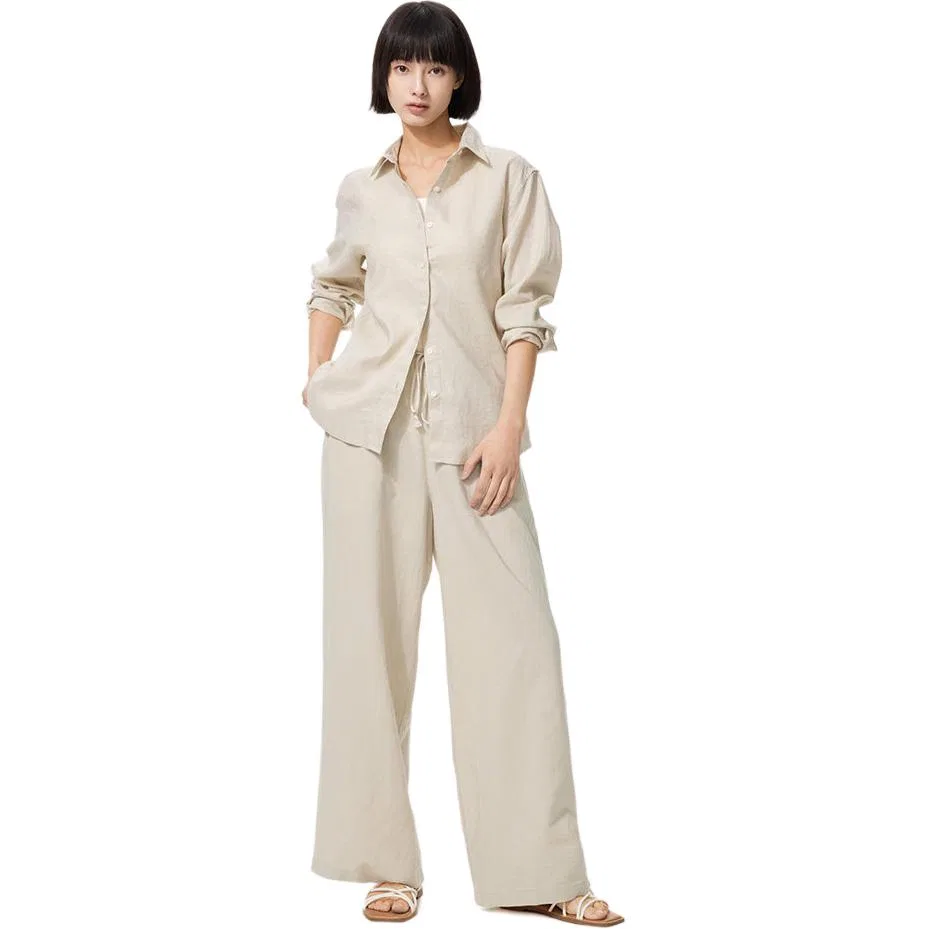 Повседневные брюки прямого кроя UNIQLO Light Beige