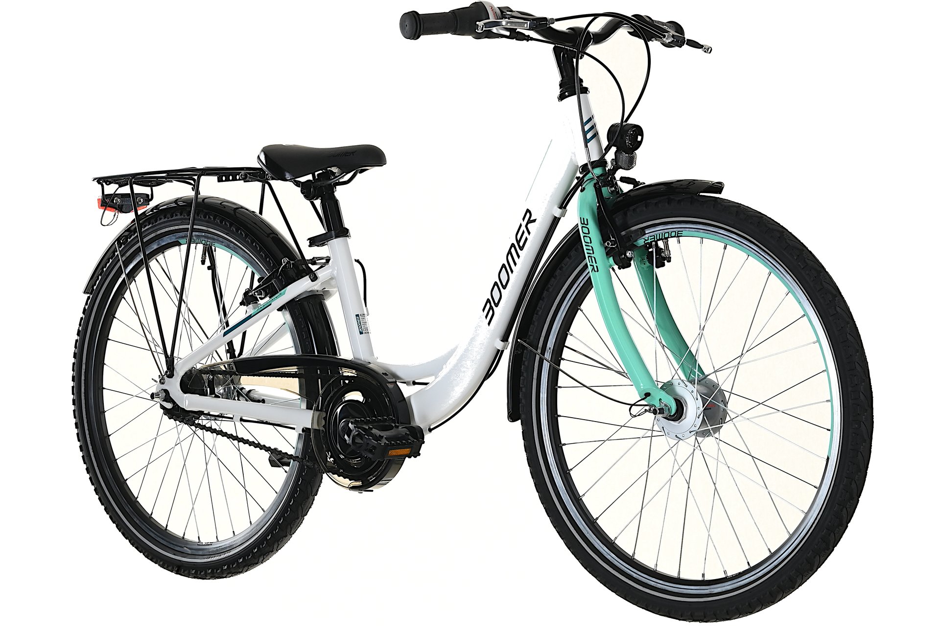 Детский велосипед Boomer CITY 24 N7 - 24 дюймов - Tiefeinsteiger - 2024, цвет Weiß|white/light turquoise/blue — фото 2