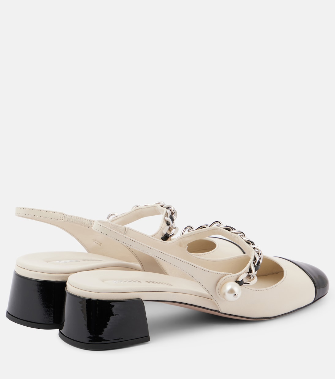 Декорированные кожаные туфли-лодочки на ремешке Miu Miu, Avorio+Nero — фото 3