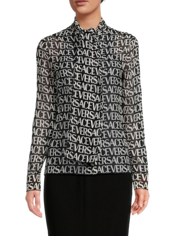 

Шелковая блузка с логотипом Versace, цвет Black White