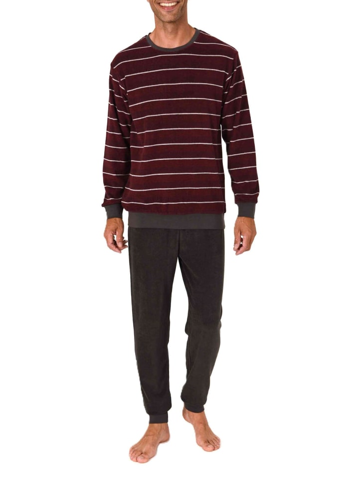 

NORMANN Пижама из махровой ткани с длинными рукавами и манжетами красного цвета