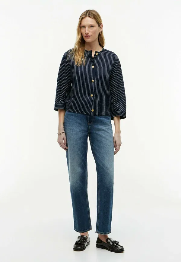 Блуза Tommy Hilfiger Relaxed gold tone button pinstripe blouse, пин-страйп темно-синий — фото 2