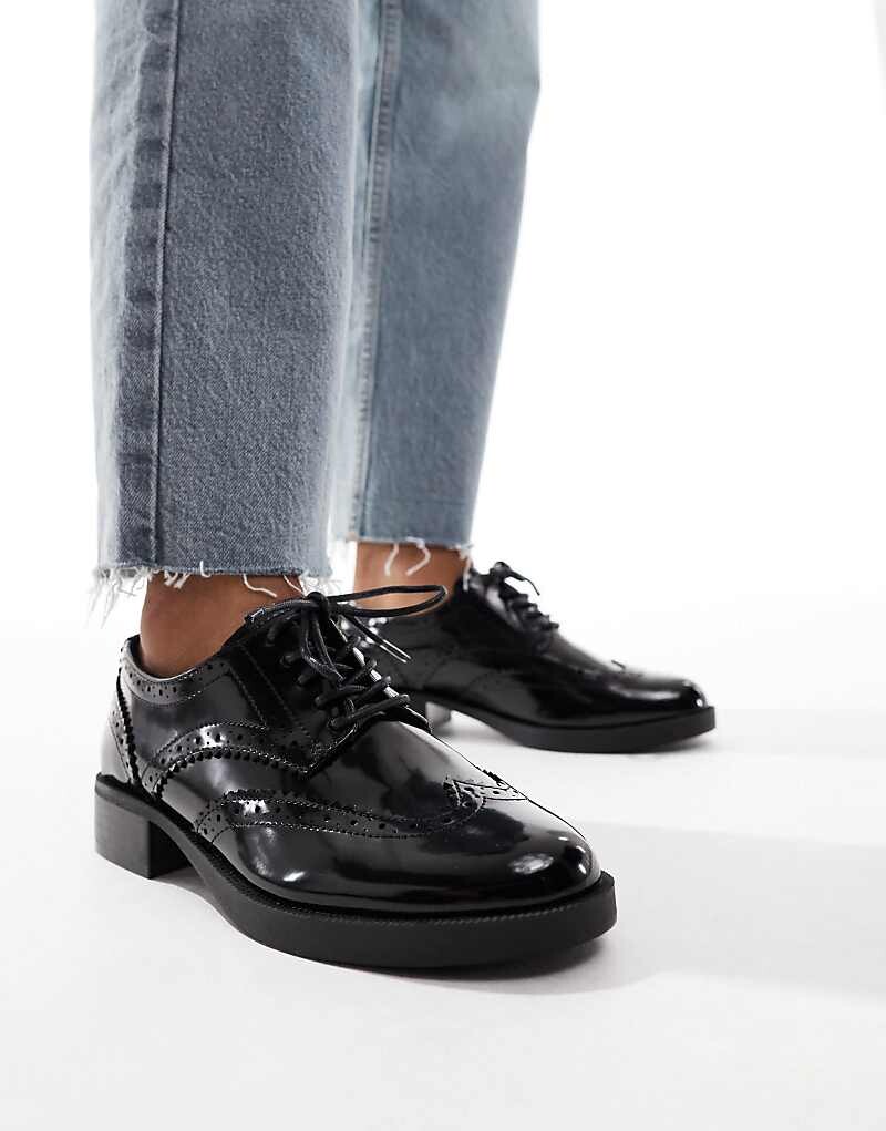 ASOS DESIGN Wide Fit – Manny – туфли на плоской подошве со шнуровкой черного цвета — фото 2
