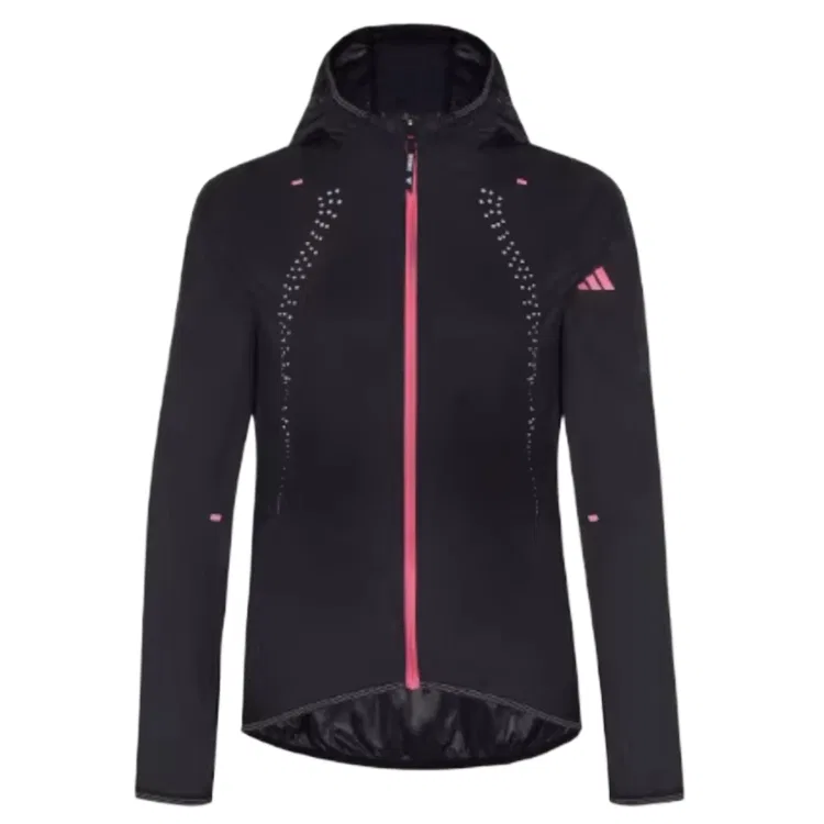 Куртка женская Black/Semi Neon Pink с капюшоном, умеренная Adidas, Black/Semi-Neon Pink
