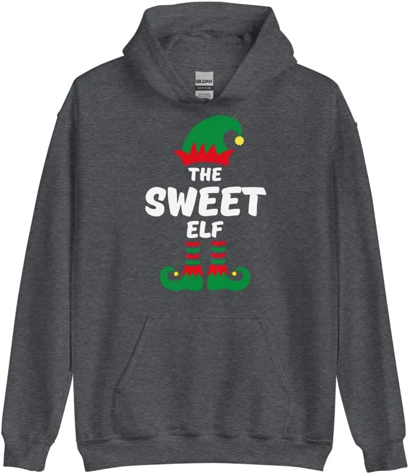 Свитшот The Sweet Elf с забавным рождественским принтом | Унисекс худи Matching Christmas Elf Group Gift Generic, Dark Heather