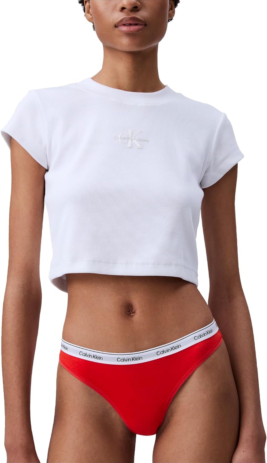 Женские трусики-стринги Calvin Klein Modern Logo из хлопка и стретч-стринги, 5 шт., Black/Grey Heather/Sterling Blue/Glacier/Molten — фото 4