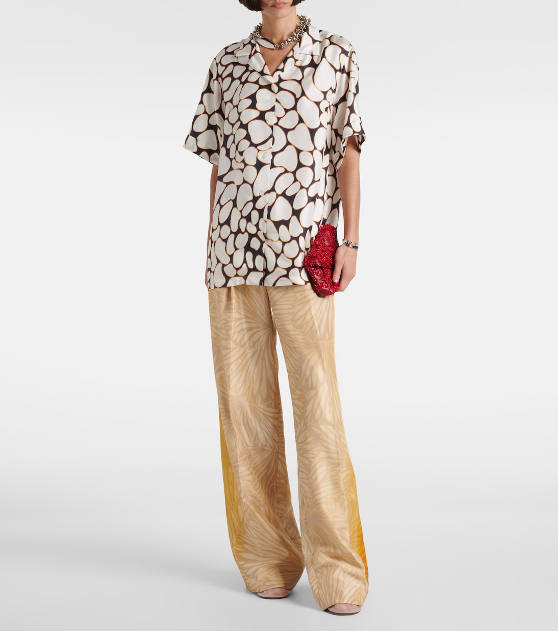 Портеры широкие брюки из печатного шелка Dries Van Noten, Dessin A — фото 2