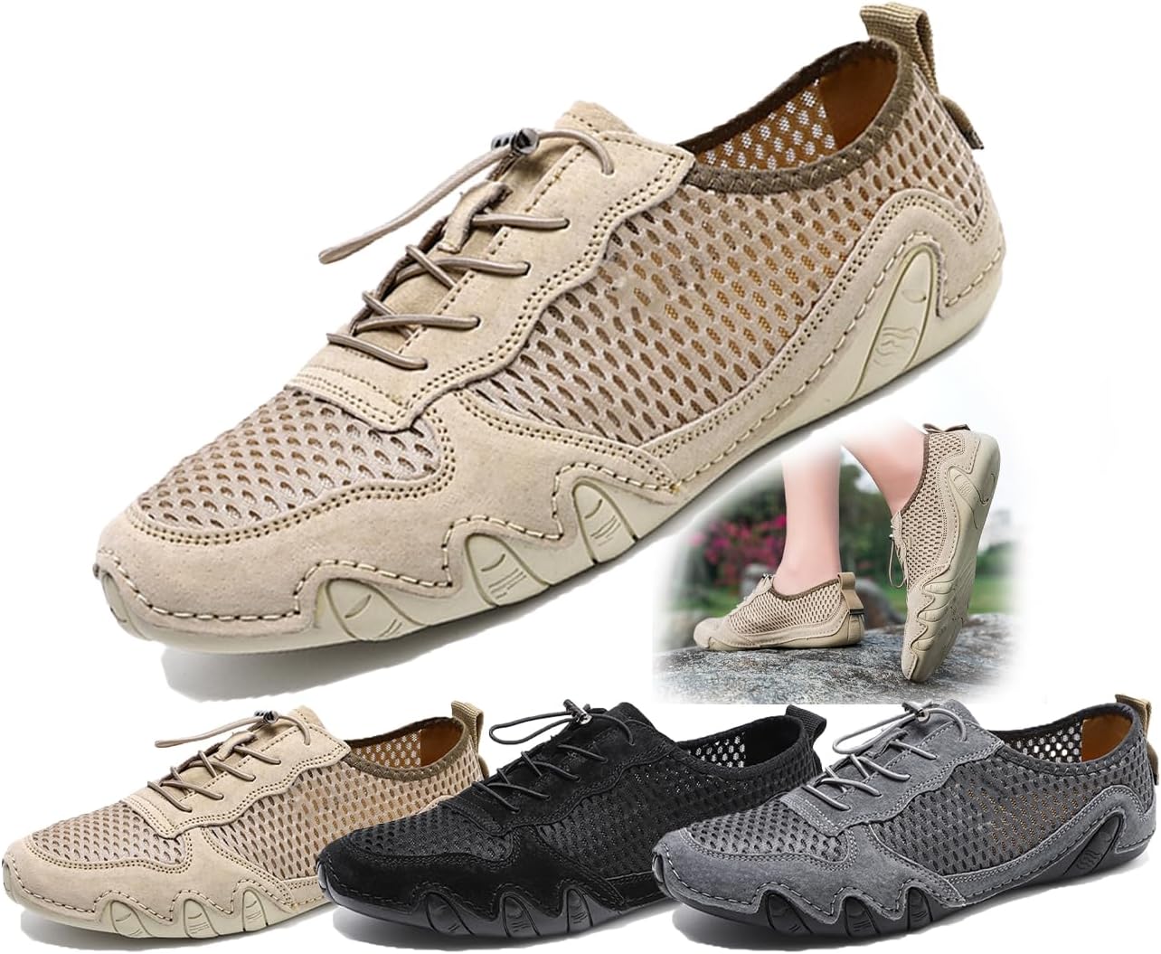 

Мужские легкие повседневные кроссовки, противоскользящие, дышащие, из сетчатого материала, слипоны для походов, прогулок, вождения и повседневной носки Generic, хаки